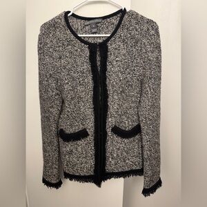 Saks Fifth Avenue 100% Cashmere Gray Tweed Jacket / Coat Long Sleeve Cardigan